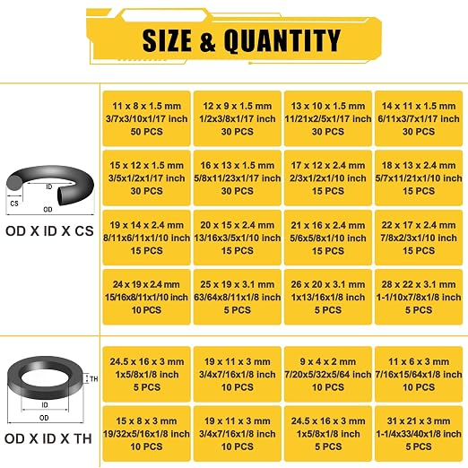 380PCS 24 Sizes Rubber & Silicone Hose Washers & O Ring Assortment Kit | Shower - Image 2