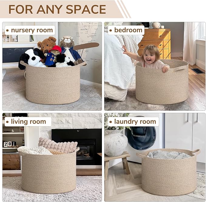 INDRESSME XXXLarge Woven Wicker Blanket Basket Living Room, 90L | 21.7" x 13.8" - Image 4