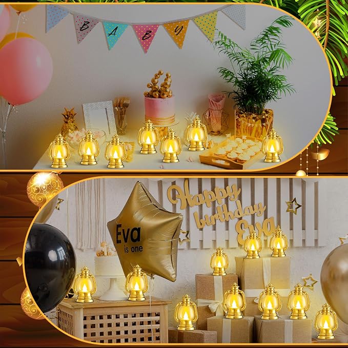 Ferraycle 12 Pcs Mini Lanterns 4 Inch Gold Lamp Table Decor | Western Cowboy - Image 4