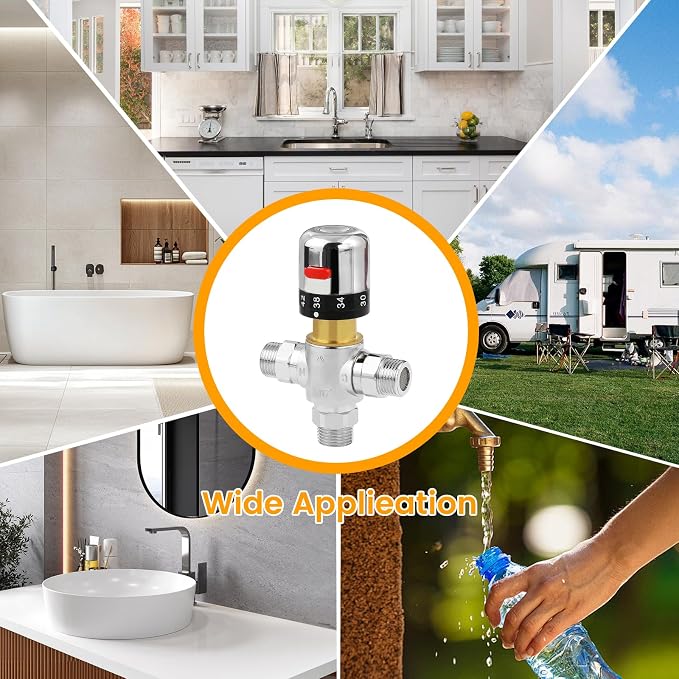Brass Thermostatic Mixing Valve | G1/2" Male Connections, Water Temperature - Image 6