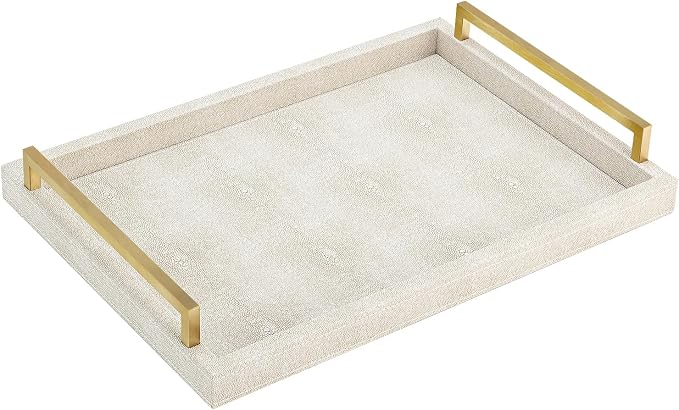 XIGEXIGE Ivory Shagreen Decorative Tray Large Rectangle Coffee Table Tray - Image 2