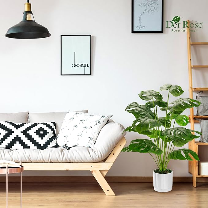Der Rose 28" Fake Plants Large Artificial Monstera Faux Potted Plants Indoor - Image 2