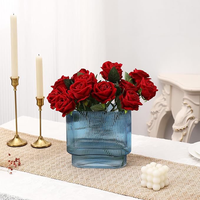 Ribbed Glass Vase, Fluted Short Vases - Image 6