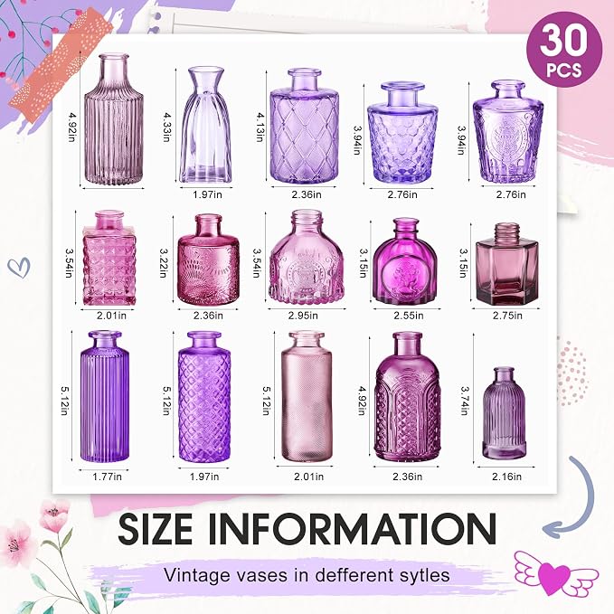 Yaomiao 30 Pcs Glass Bud Vases Centerpieces, Mini Colored Flower Vase - Image 2