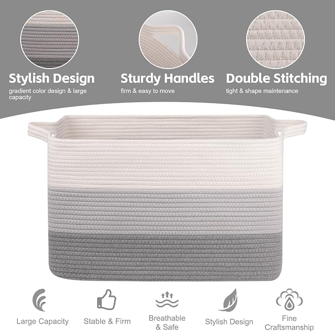 OIAHOMY Extra Large Blanket Basket, 110L Cotton Rope Woven Laundry Basket - Image 4