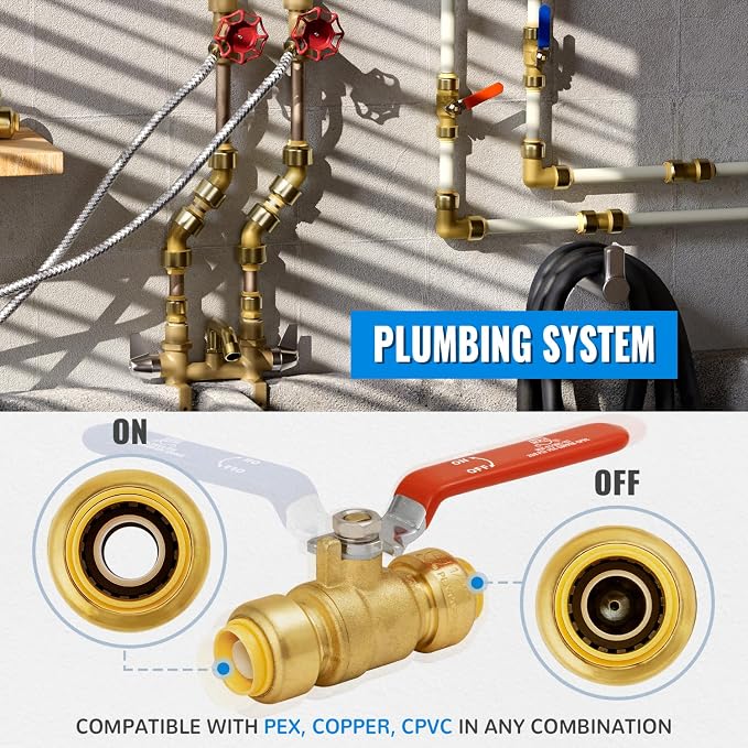 1/2 Inch Ball Valve, Push-to-Connect Water Shut Off Valve, Full Port, 1/4 Turn - Image 3