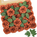 AmyHomie Burnt Orange Rose 25pcs Real Looking Artificial Flowers w/Stem | by AmyHomie