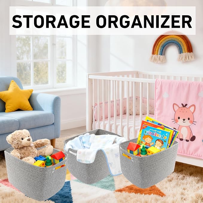 3 Pack Woven Baskets, Storage Baskets - Image 4