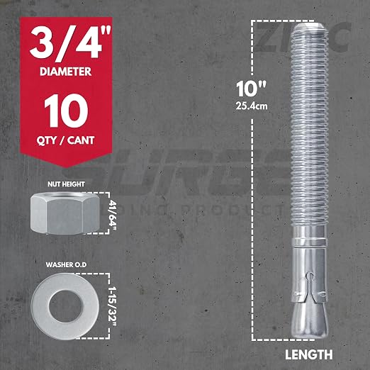 3/4" x 10" Zinc-Plated Wedge Anchors - Image 2