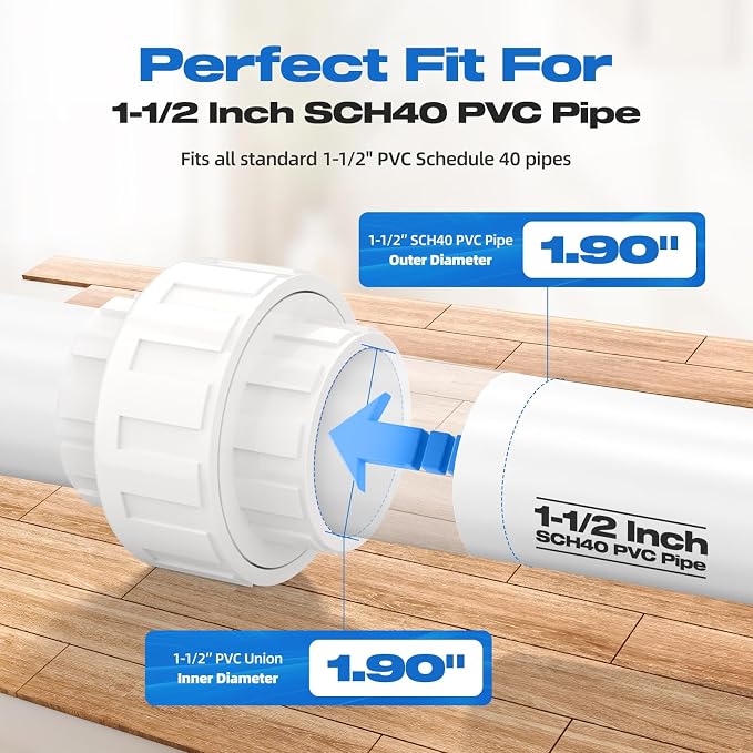 2 PCS 1-1/2" PVC Union Coupling Pipe Fitting, Slip Joint Adapter PVC Connectors - Image 3