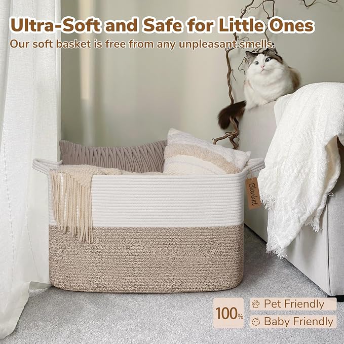 Goodpick 75L Extra Large Woven Rope Blanket Basket, Light Brown | 22" × 17" × - Image 6