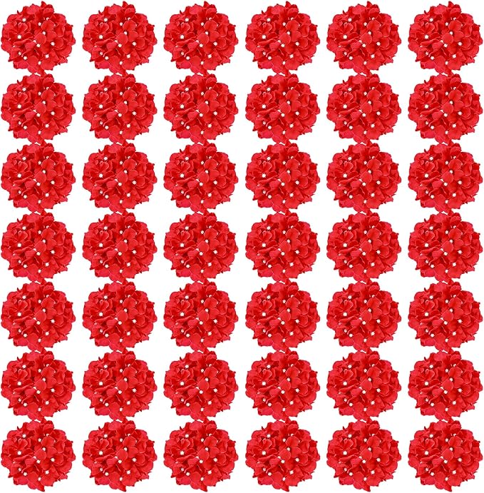 Auihiay 64Pcs Red Hydrangea Artificial Flowers, Fake Hydrangea Flowers | by Auihiay