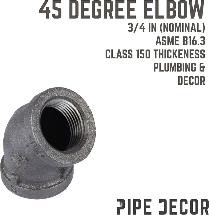 PIPE DECOR 45-Degree Elbow Fitting, 3/4 Inch, DIY Furniture, and Standard 3/4 - Image 3
