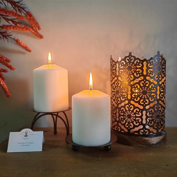 Hosley Set of 2 Black Iron Pillar Candle Holder Plates – 4-Inch Decorative - Image 7