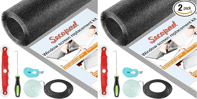 Secopad Window Screen Door Repair Kit, Durable Fiberglass Mesh Roll by Secopad