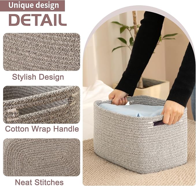 OIAHOMY 4 Pack Storage Baskets for Organizing 24L Cube Storage Bins Grey | - Image 2