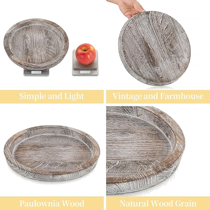 Wooden Decorative Tray Candle Holder: Romadedi Round Wood Tray Home Decor - Image 8