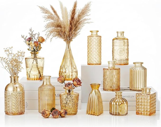 12 Pcs Clear Bud Vases Set, Small Vintage Glass Clear Bud Flower Vases Bulk by Unknown