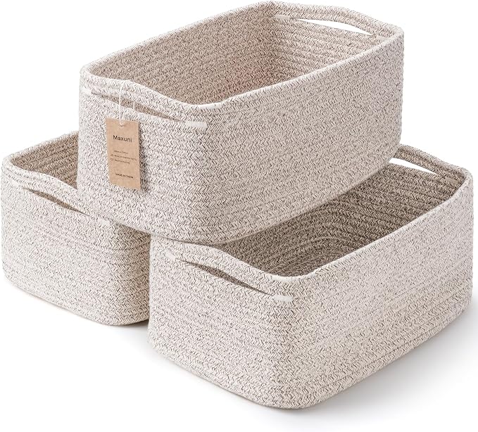 3 Pack Small Storage Baskets for Organizing, 11.8×7.8×5.1", Mixed Brown | Woven by MaxuniTechLife