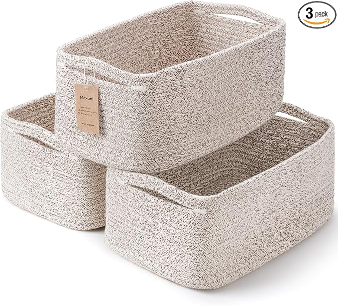 3 Pack Storage Baskets for Organizing, 13.7×9.5×6.3", Mixed brown | Woven by MaxuniTechLife