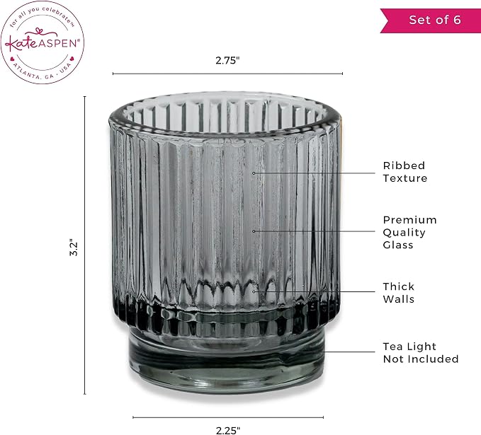 Kate Aspen Ribbed Glass Candle Holder Set - Image 6