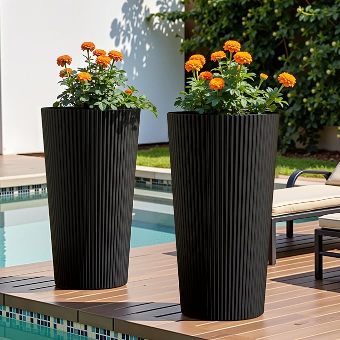 24" Tall Planters for Outdoor Plants Set of 2 by Diyfire