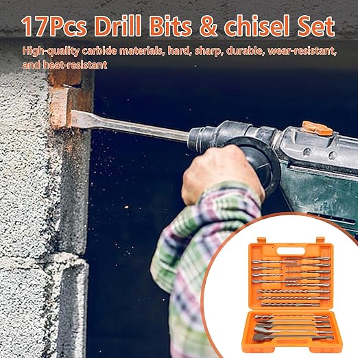 BeHappy 17Pcs SDS Plus Rotary Hammer Drill Bit Set, Concrete Drill Bit Kit - Image 6
