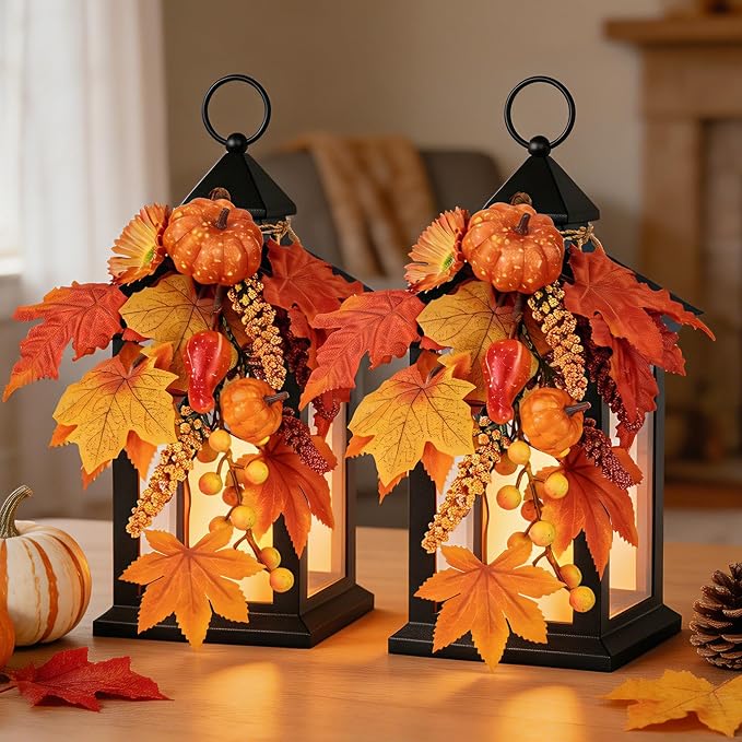 Fall Lanterns Decorative Indoor & Outdoor, Thanksgiving Decorations by AFINETH
