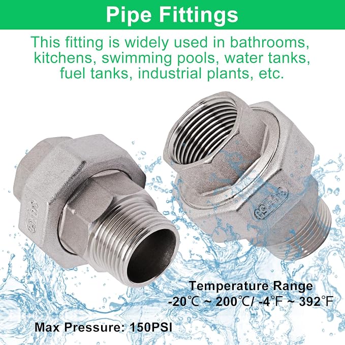 2Pcs Cast Pipe Fittings Union, 3/4" NPT Male x 3/4" NPT Female Thread 304 - Image 3
