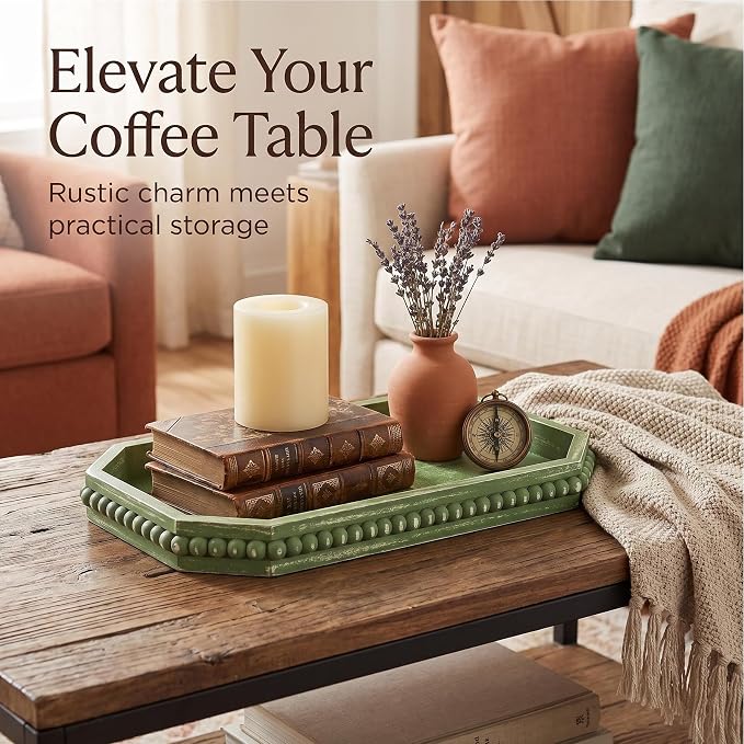 Hrastany Sage Green Wood Decorative Tray, Coffee Table Tray - Image 7