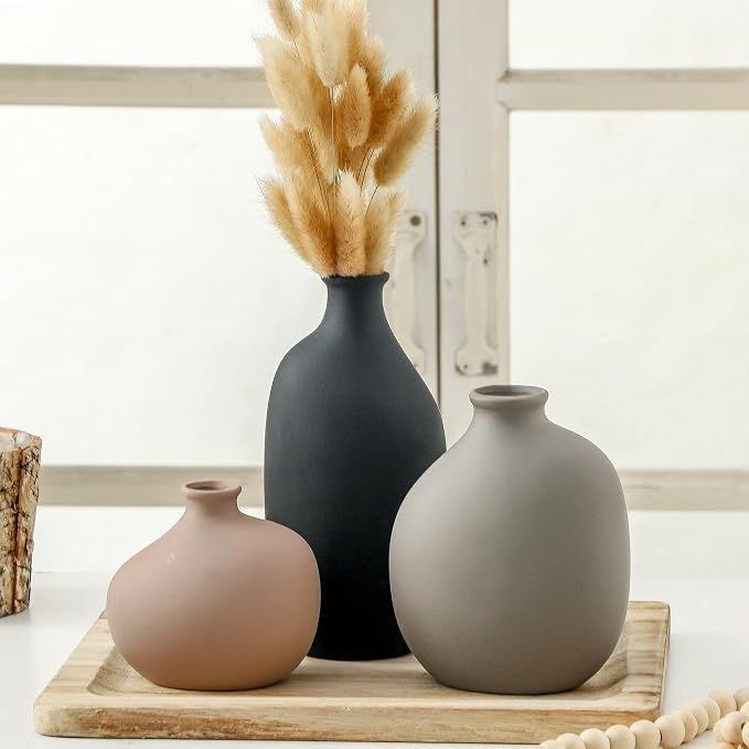 Ceramic Vase Set of 3, Small Modern Minimalist Pottery Vases - Image 7