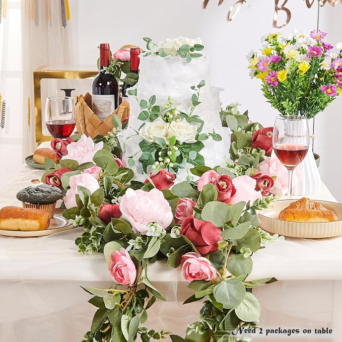Artificial Flower Garland 5.4ft Floral Rose Vine Decor, Hanging Faux Roses - Image 3