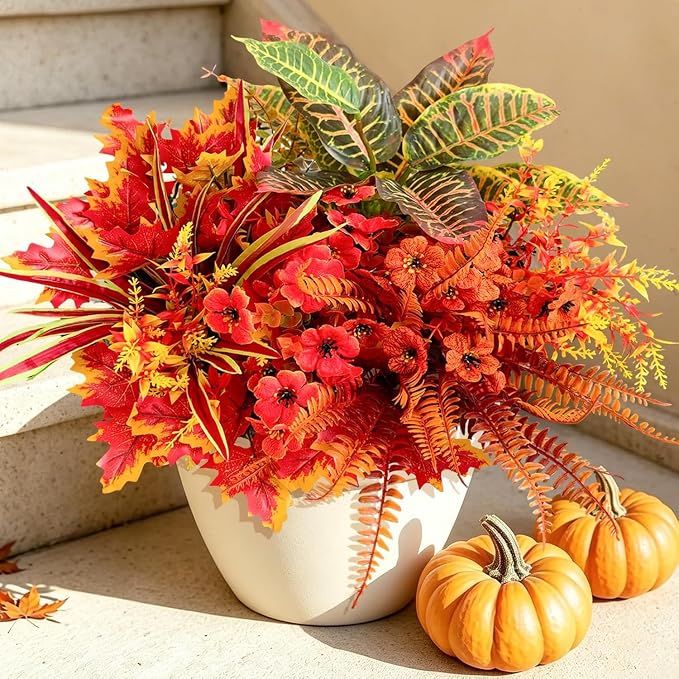 18 Pcs Artificial Fall Flowers for Outdoors Fake Plants Fall Decor, Faux Plants - Image 2