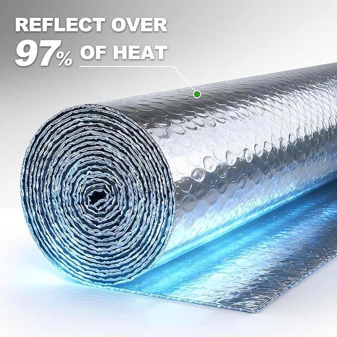 Reflective Foil Insulation, 24In x 20Ft Aluminum Foil Bubble Shield Double - Image 5