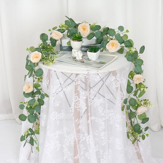 TOCHGREEN 2 Pack Artificial Eucalyptus Flower Garland - Image 5