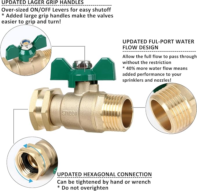 Full Flow Brass Garden Hose Shut Off Valve, Heavy Duty 1-Way No Restricted-Flow - Image 3