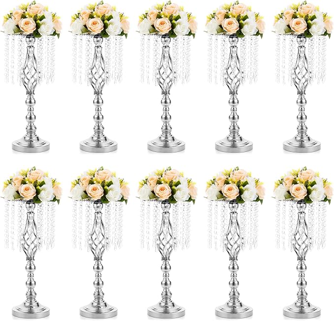 NUPTIO Silver Centerpiece for Wedding Table, 19.3" Tall, for Artificial Flower by Nuptio