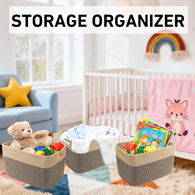 3 Pack Woven Baskets, Storage Baskets - Image 4