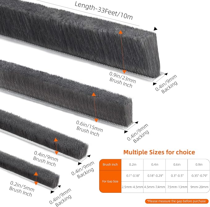 Brush Weather Stripping, 0.35inx33Feet, Soundproofing Door, Window Insulation - Image 2