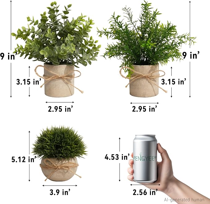 4 Pack Small Potted Eucalyptus Fake Plants - Image 3