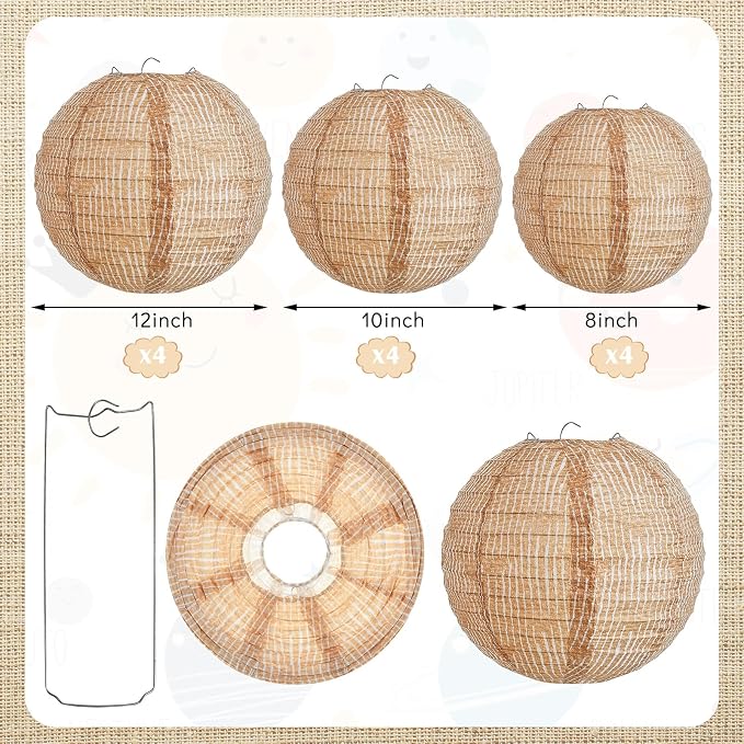 24 Pcs Print Burlap Paper Lanterns Classroom Decor, 8/10/12 Inch | Boho Hanging - Image 2