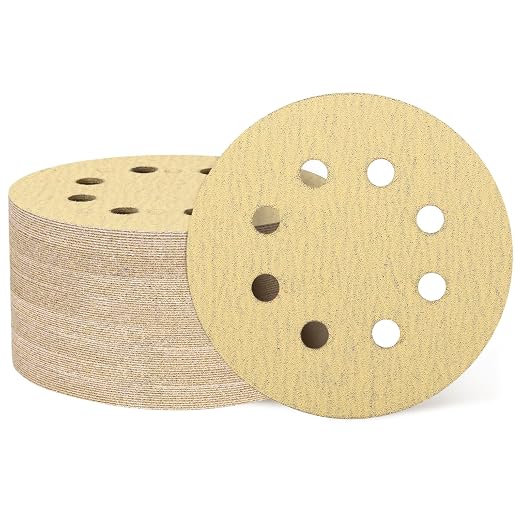 HARFINGTON 100Pcs 5Inch Sanding Discs 120Grit Yellow Aluminum Oxide 8 Hole | by HARFINGTON