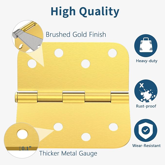 3 Pack Door Hinges 4 Inch, Brushed Gold Hinges - Image 3