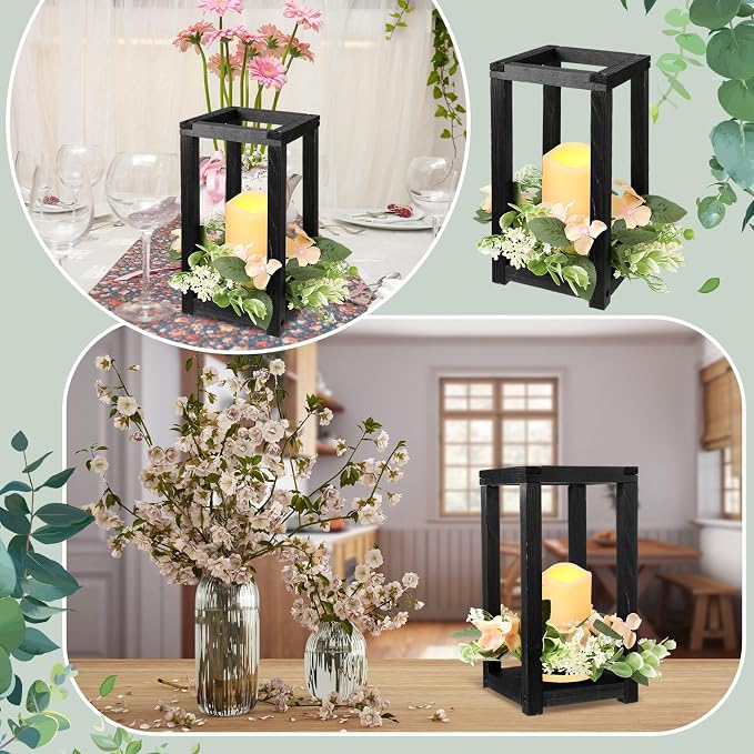 Hushee 30 Pcs Wooden Wedding Lantern Centerpiece Candles Wreaths Set, LED - Image 3