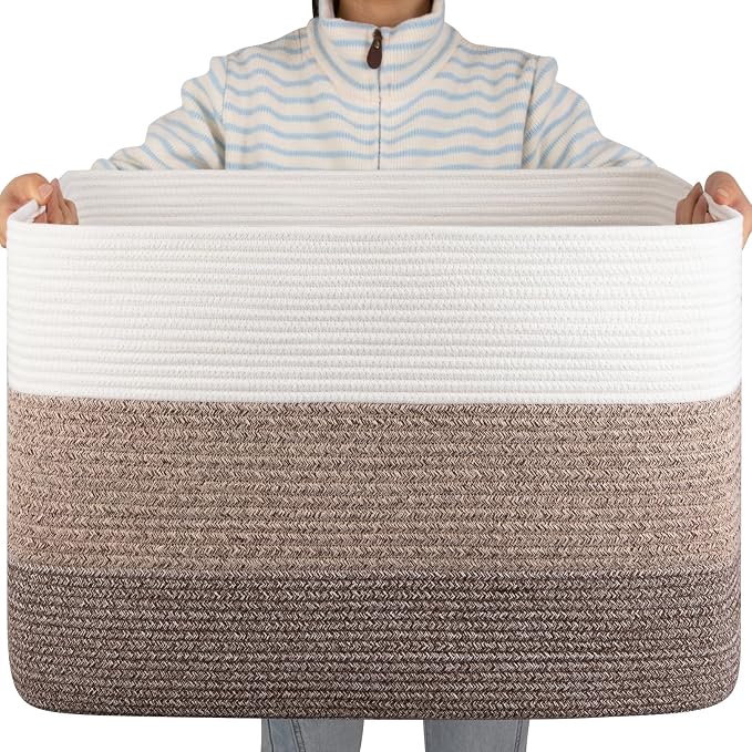 OIAHOMY 108L Extra Large Blanket Basket Dog Toy Basket radient Dark Brown | by MasterofSpaceOptimization