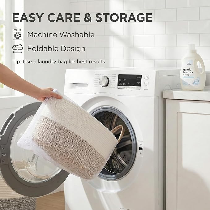 JMvicyroam 65L Extra Large Machine Washable Cotton Rope Blanket Basket | - Image 5