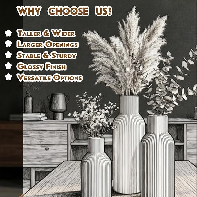 Colorful Ceramic Vases Set of 3, Smooth Round Vertical Ribbed, Minimalist - Image 7