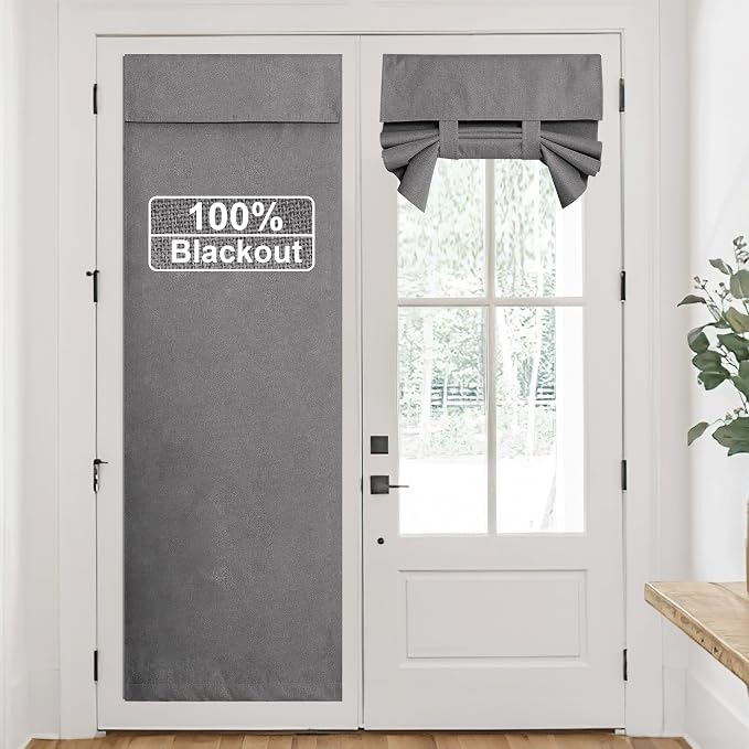 RYB HOME Grey 100% Blackout French Door Linen Curtain by RYBHOME