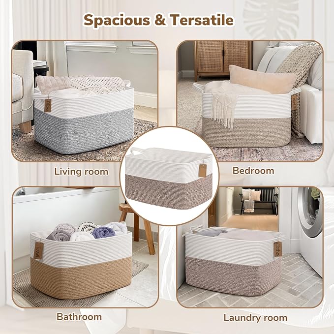 Goodpick 75L Extra Large Woven Rope Blanket Basket, Fits Living Room & Nursery - Image 4