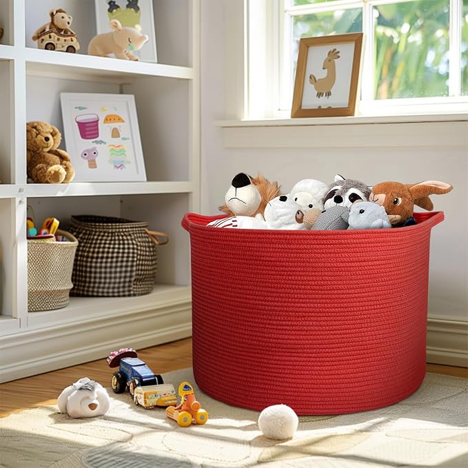 115L Extra Large Red Basket for Organizing, 23.6"x15.7" Jumbo Woven Cotton Rope - Image 6